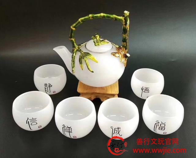 珐琅玉器茶具茶壶，千秋大业一壶茶，万丈红尘一杯酒